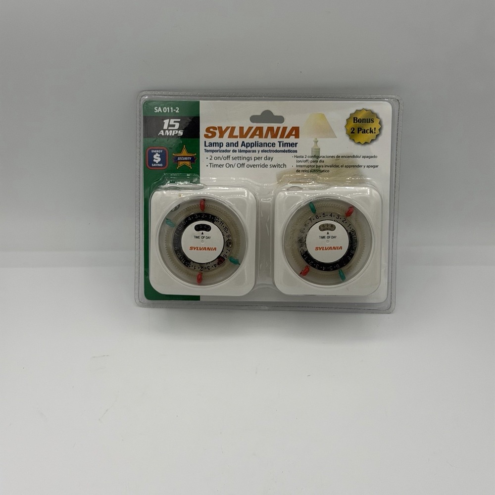 Sylvania SA011-2 Lamp & Appliance Timer 2 Pack Plug In 15A Daily On/Off Switch